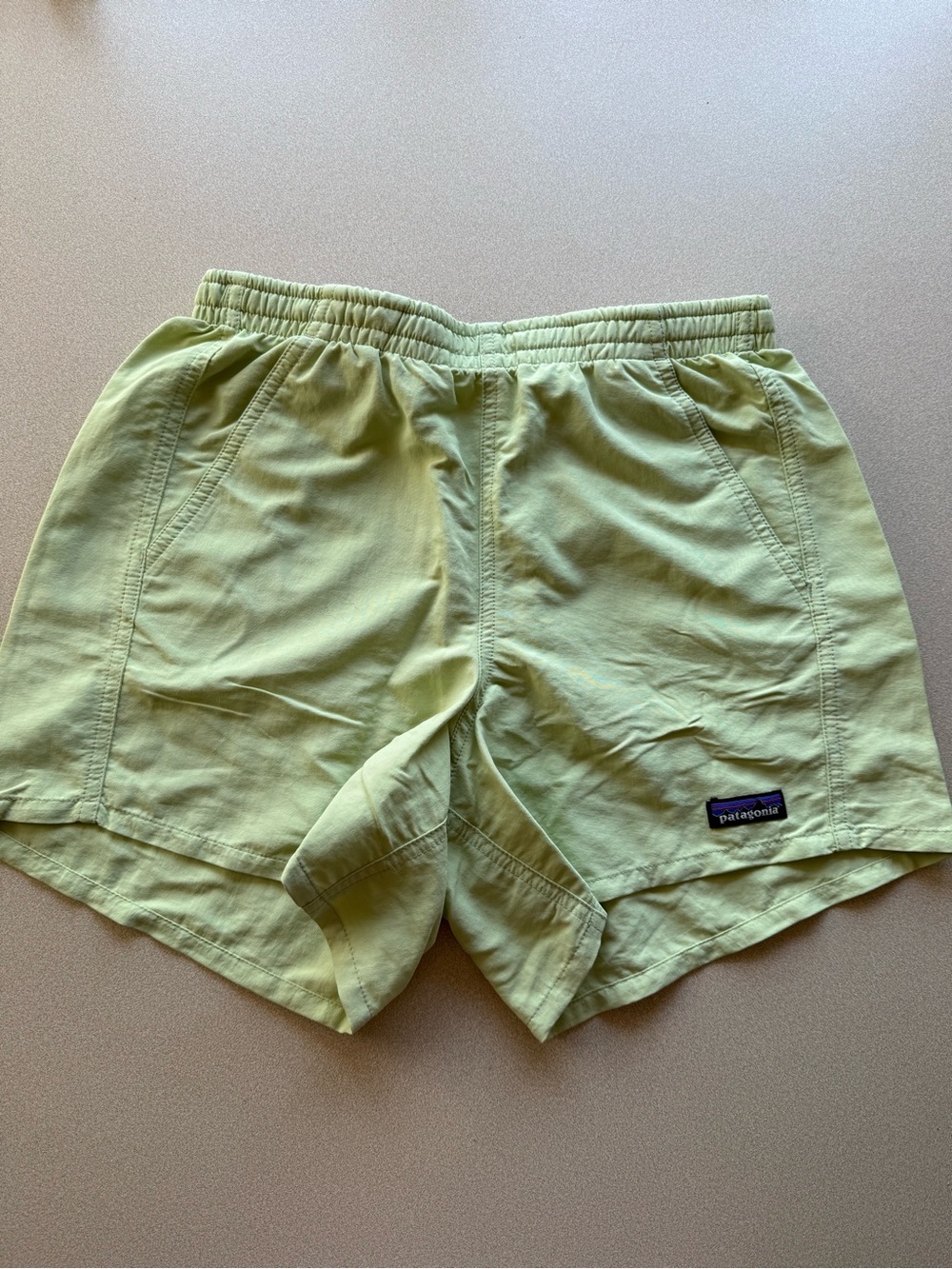 Patagonia Light Green Elastic-Waist Athletic Shorts